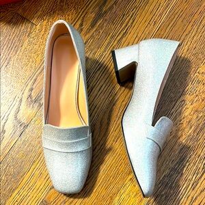 Silver sparkle chunk heel Loafers